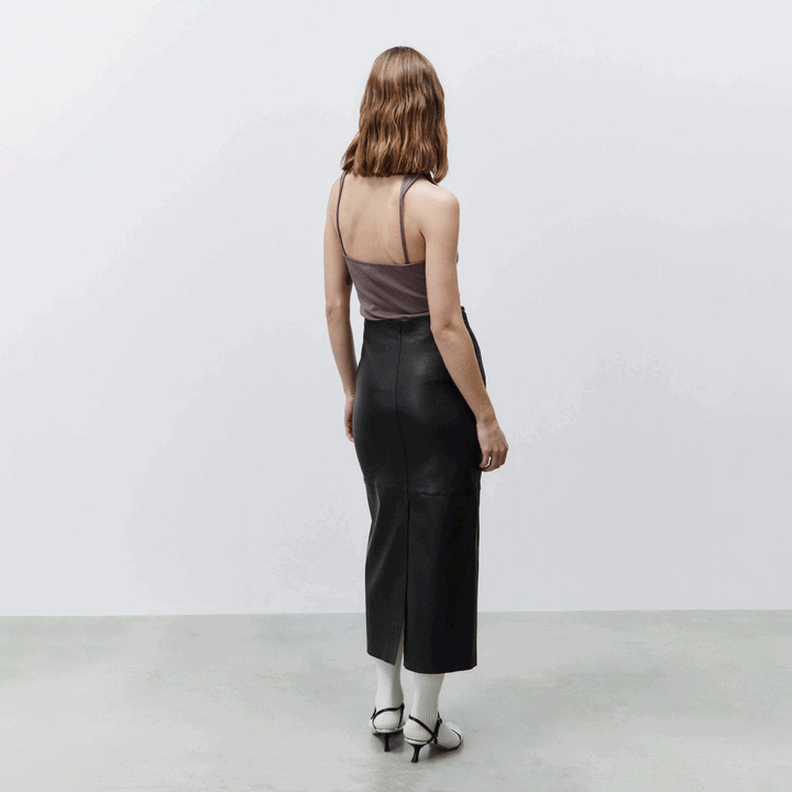 A4207 Leather Midi Skirt