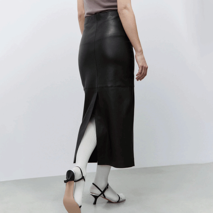 A4207 Leather Midi Skirt
