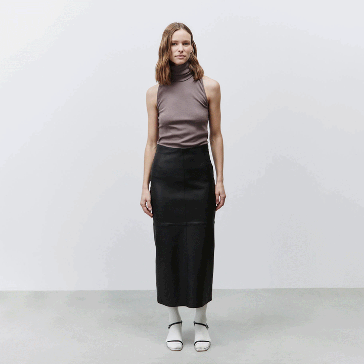 A4207 Leather Midi Skirt