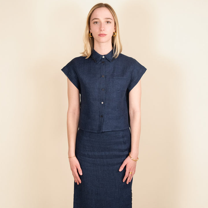 P5242 Cropped Linen Shirt