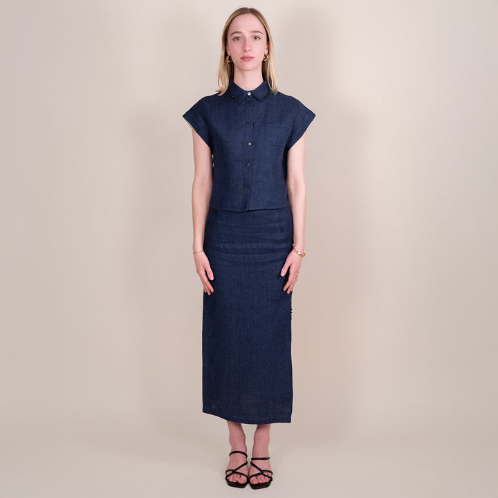 P5242 Linen Midi Skirt