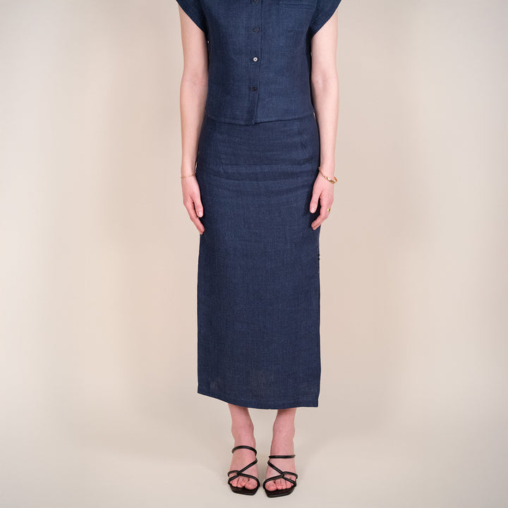 P5242 Linen Midi Skirt
