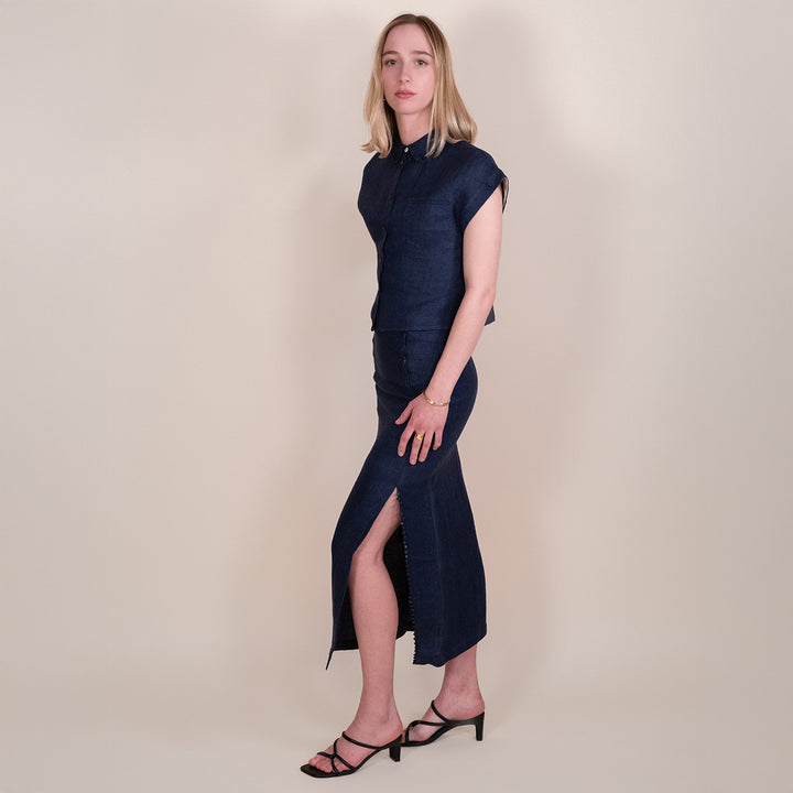 P5242 Linen Midi Skirt