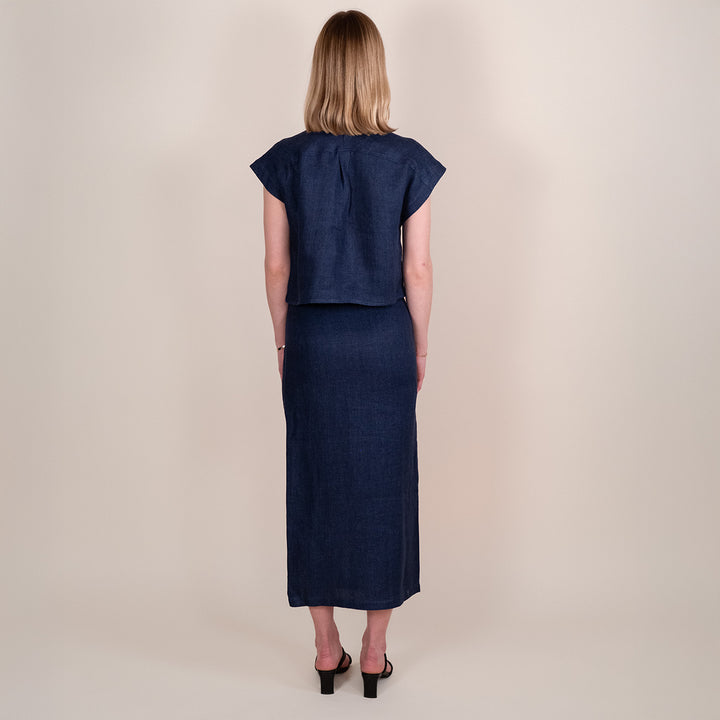 P5242 Linen Midi Skirt