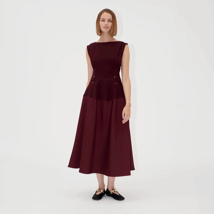 Sleeveless Boatneck Midi Dress