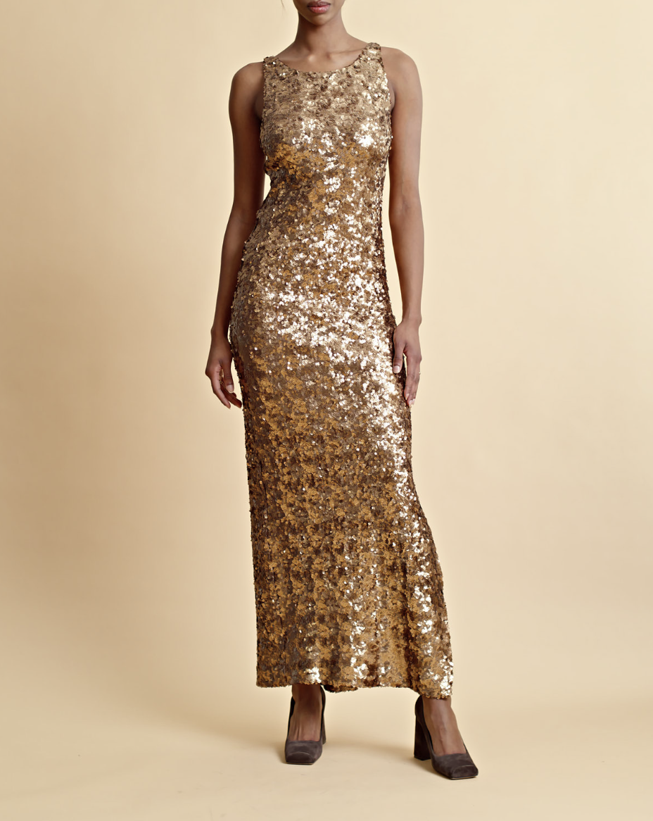 Gold Sequin Maxi Dress