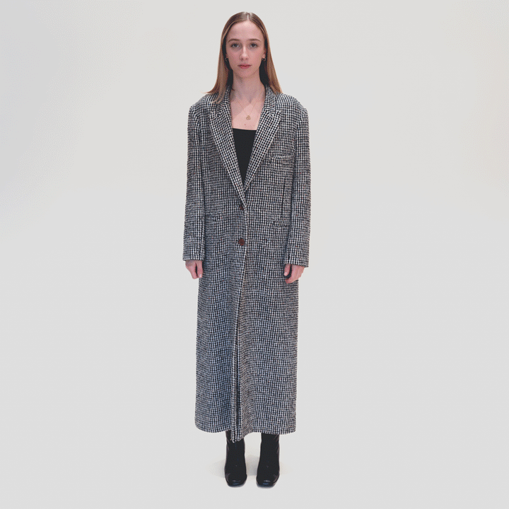 A4037 Houndstooth Floor Length Coat