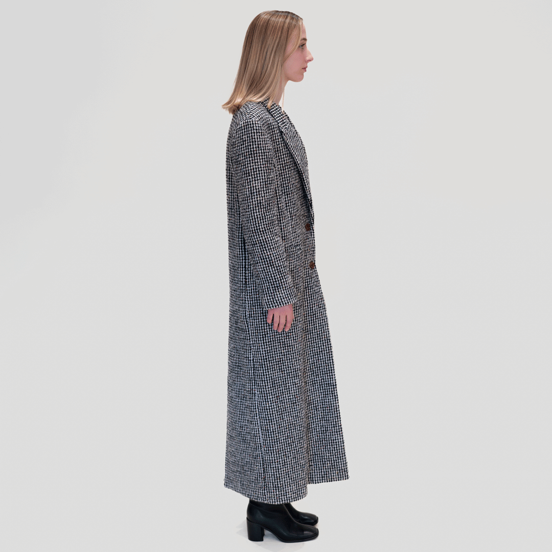 A4037 Houndstooth Floor Length Coat