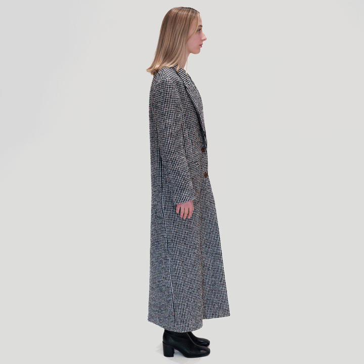 A4037 Houndstooth Floor Length Coat