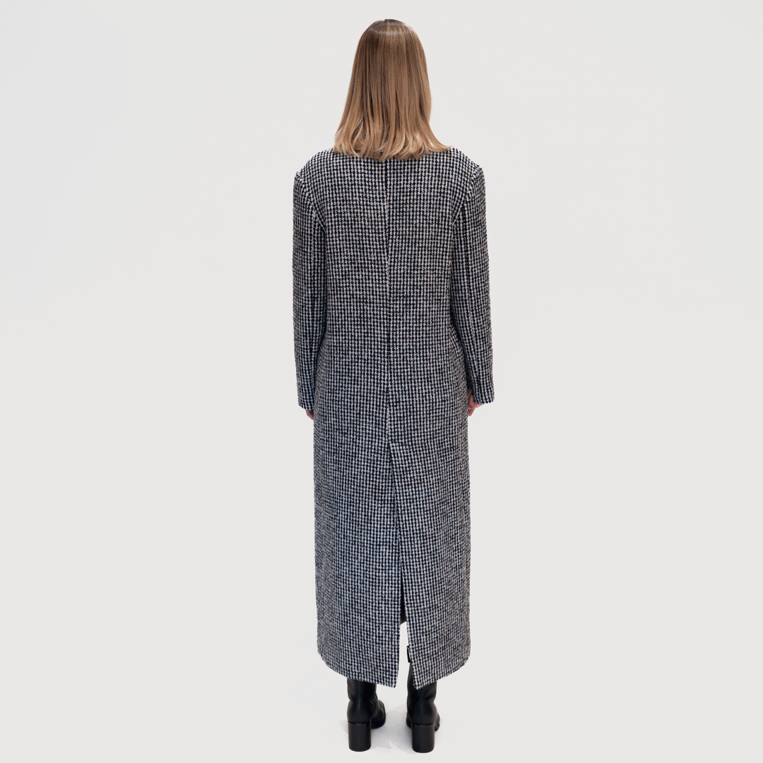 A4037 Houndstooth Floor Length Coat