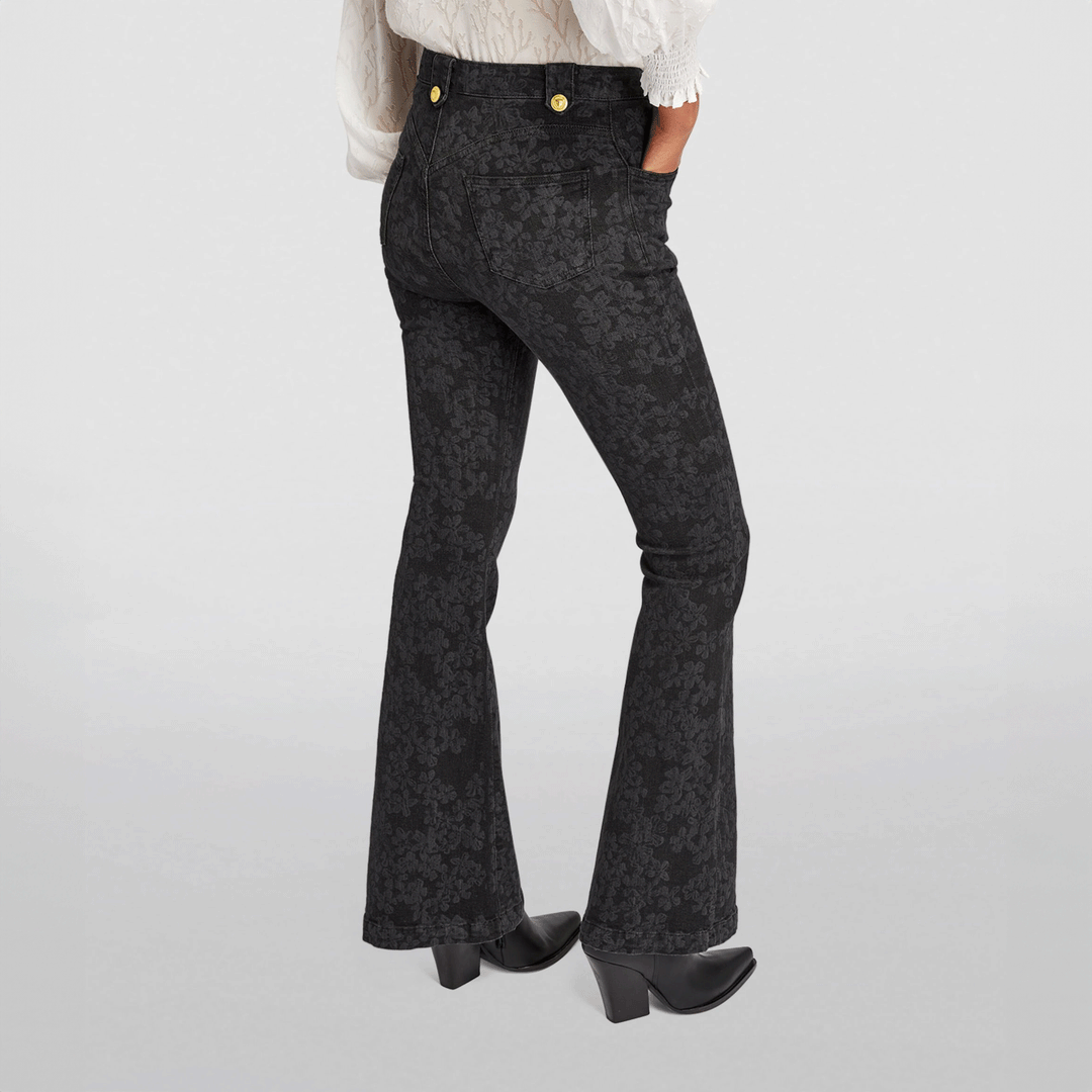 Laser Print Flare Jeans