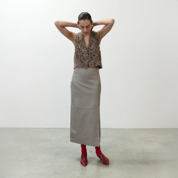 A6053 Leather Midi Skirt