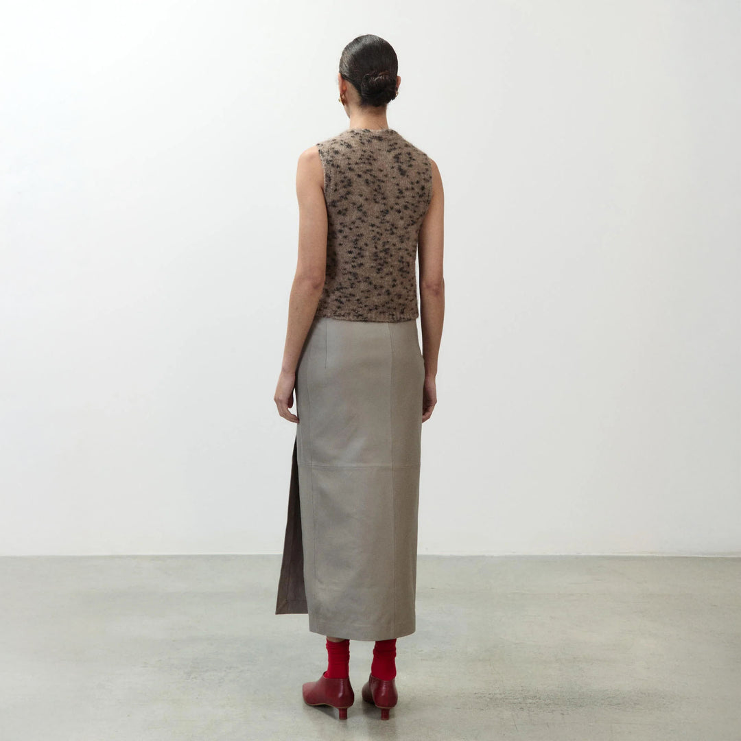 A6053 Leather Midi Skirt
