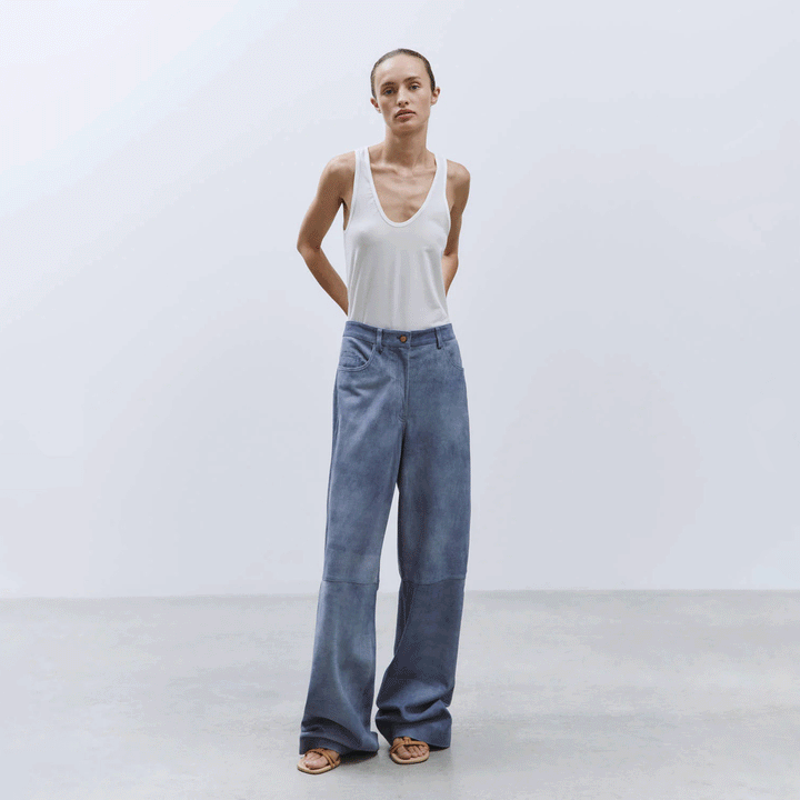 P5045 Suede Denim Effect Trousers