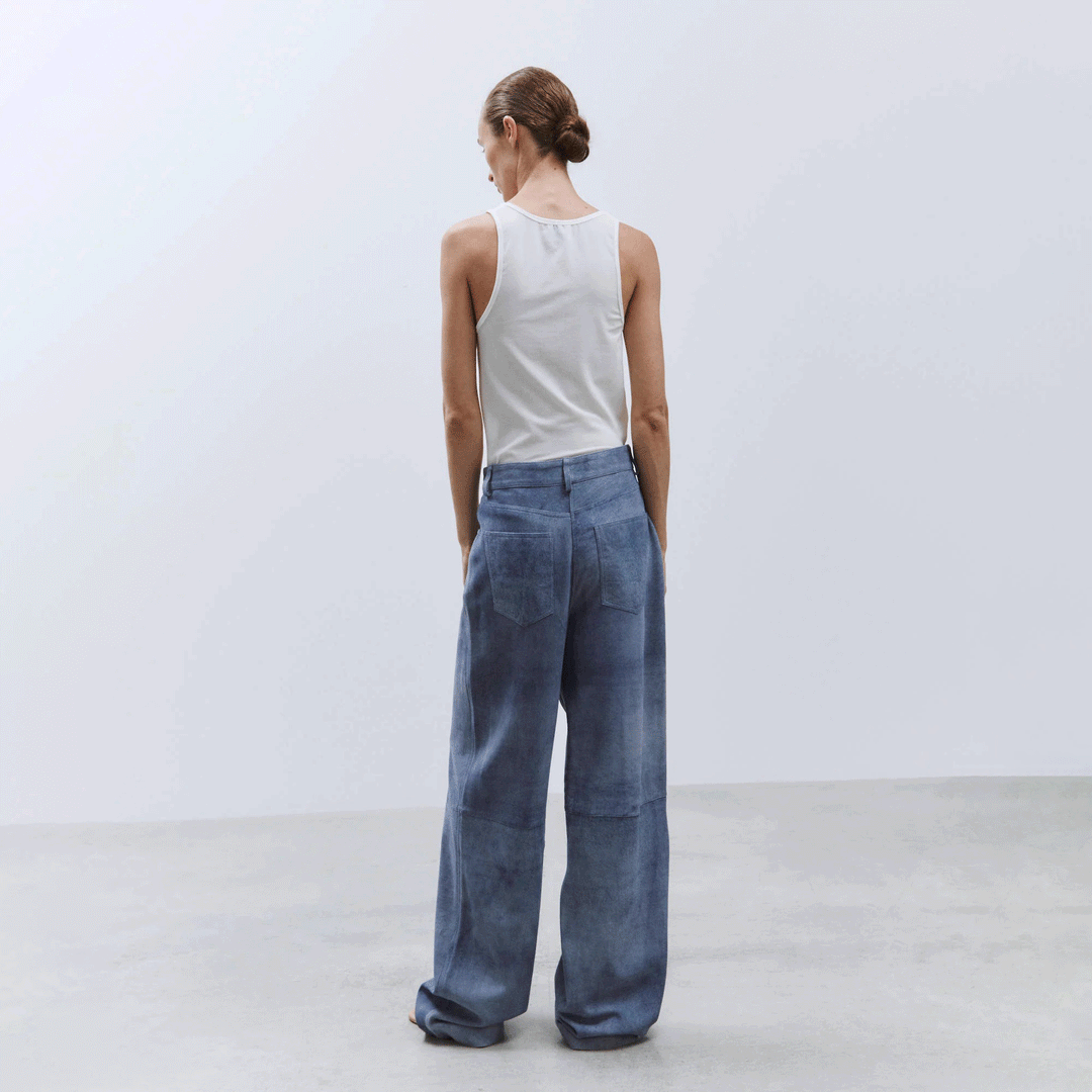 P5045 Suede Denim Effect Trousers