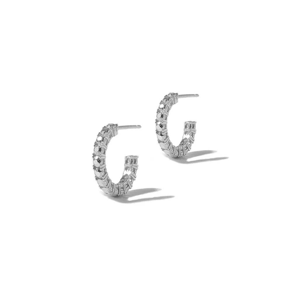 Silver Diamond Tennis Hoop Earrings
