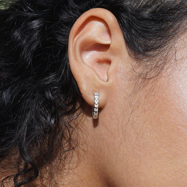 Silver Diamond Tennis Hoop Earrings