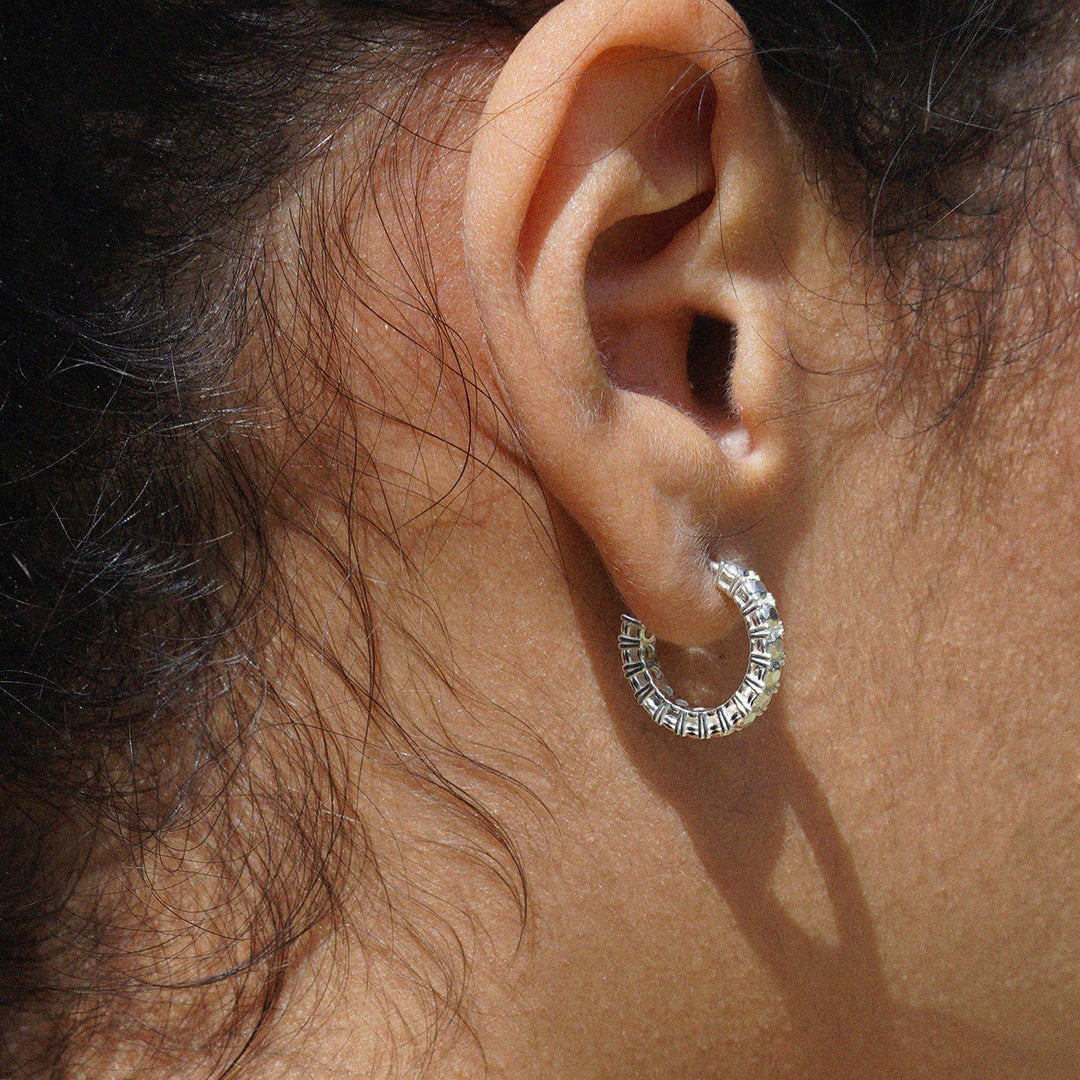 Silver Diamond Tennis Hoop Earrings
