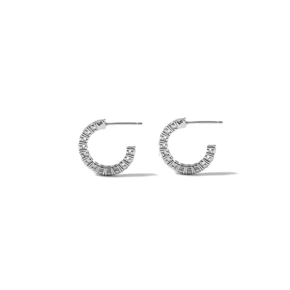 Silver Diamond Tennis Hoop Earrings