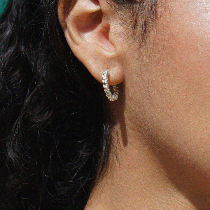 Silver Diamond Tennis Hoop Earrings