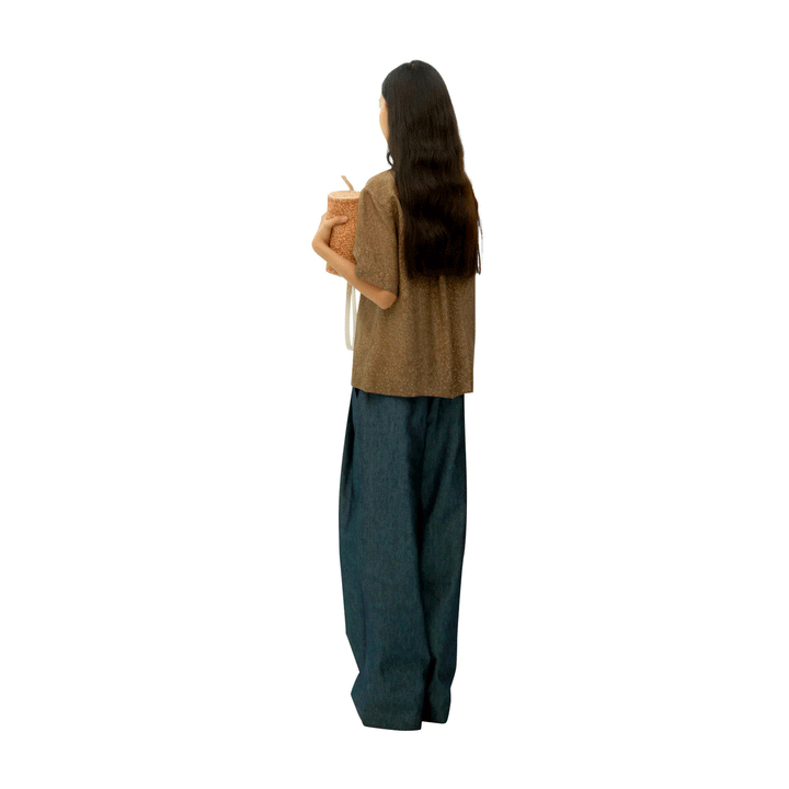Silk Denim Wide-Fit Two Tuck Trousers