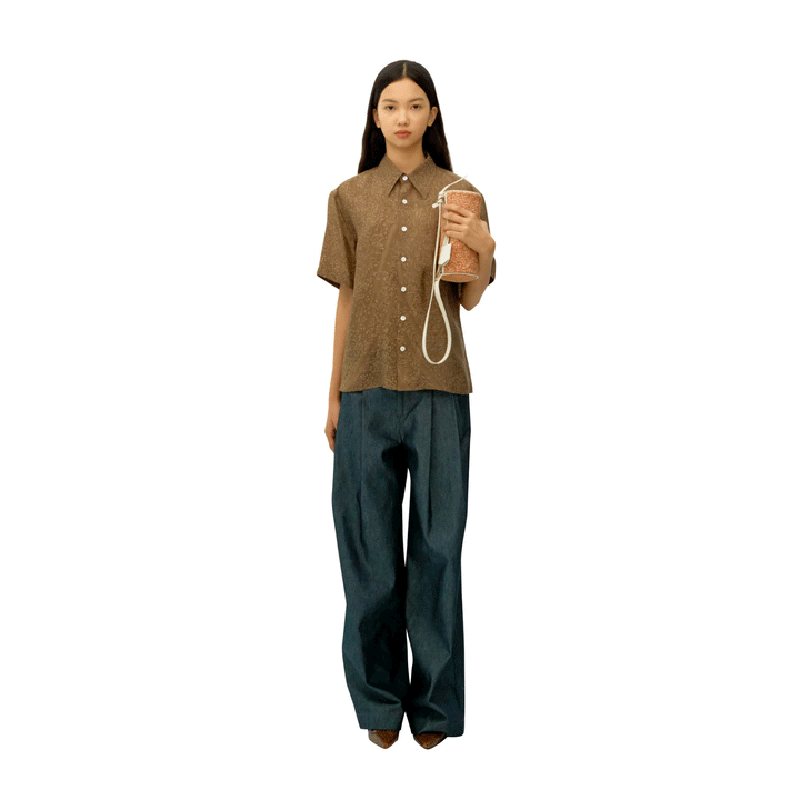 Silk Denim Wide-Fit Two Tuck Trousers