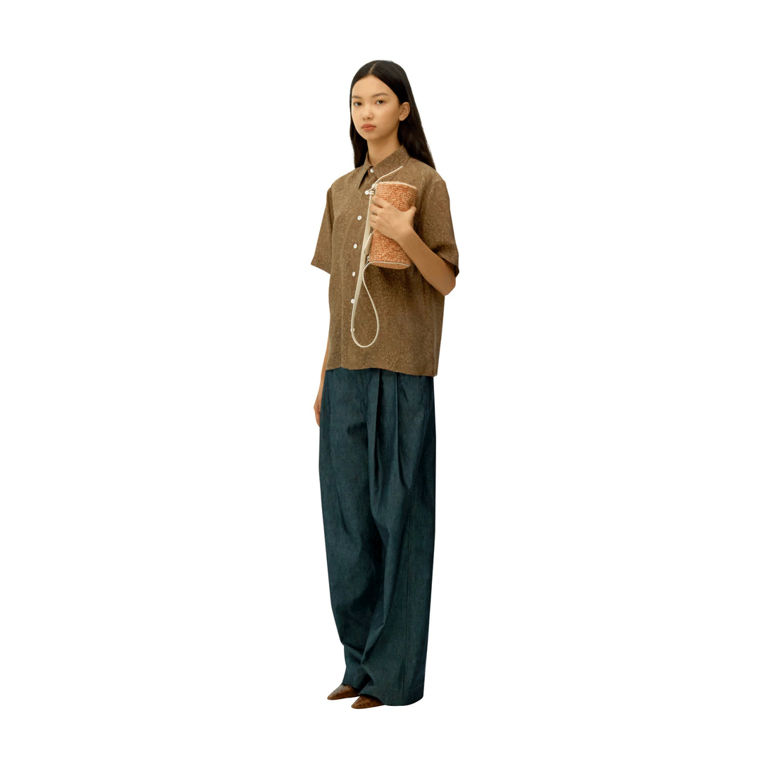 Silk Denim Wide-Fit Two Tuck Trousers