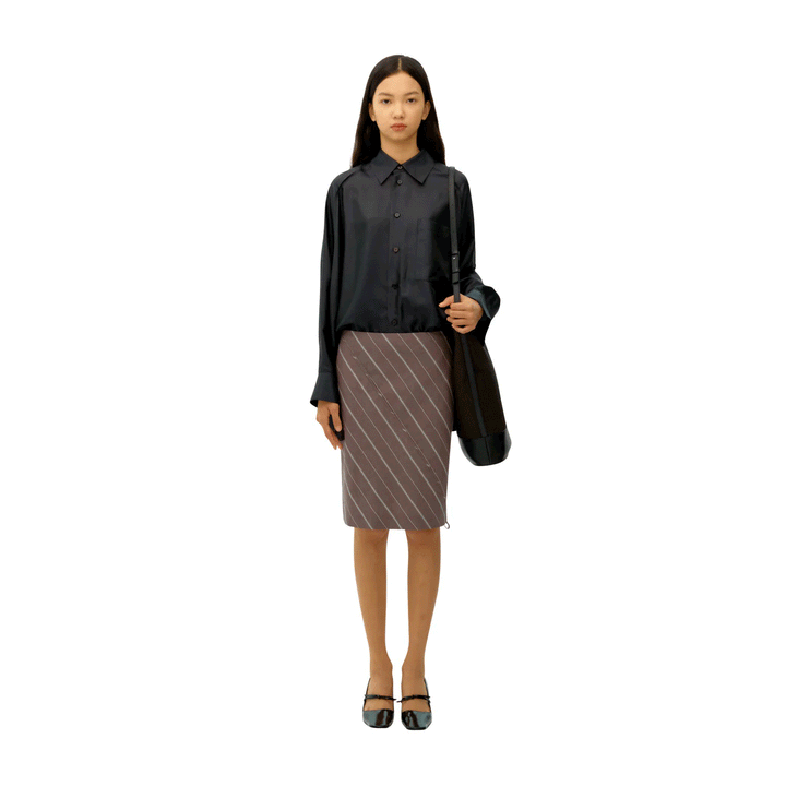 Striped Cotton Binding Detail Skirt