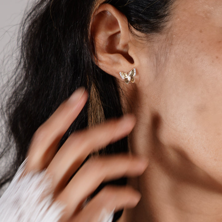 Diamond Trim Butterfly Studs