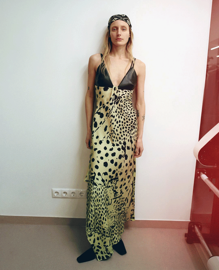 Eleni Georgette and Alt-Leather Dress