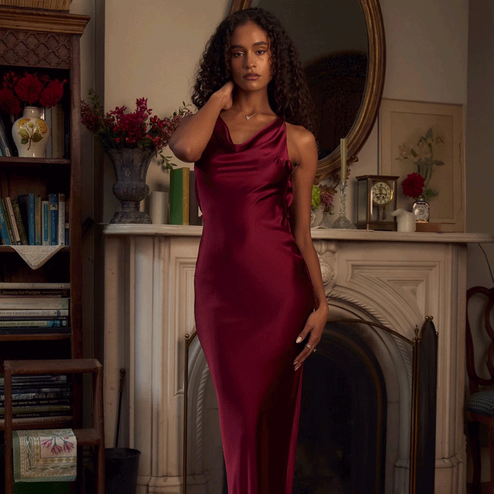 Plunging Back Cowl Dress