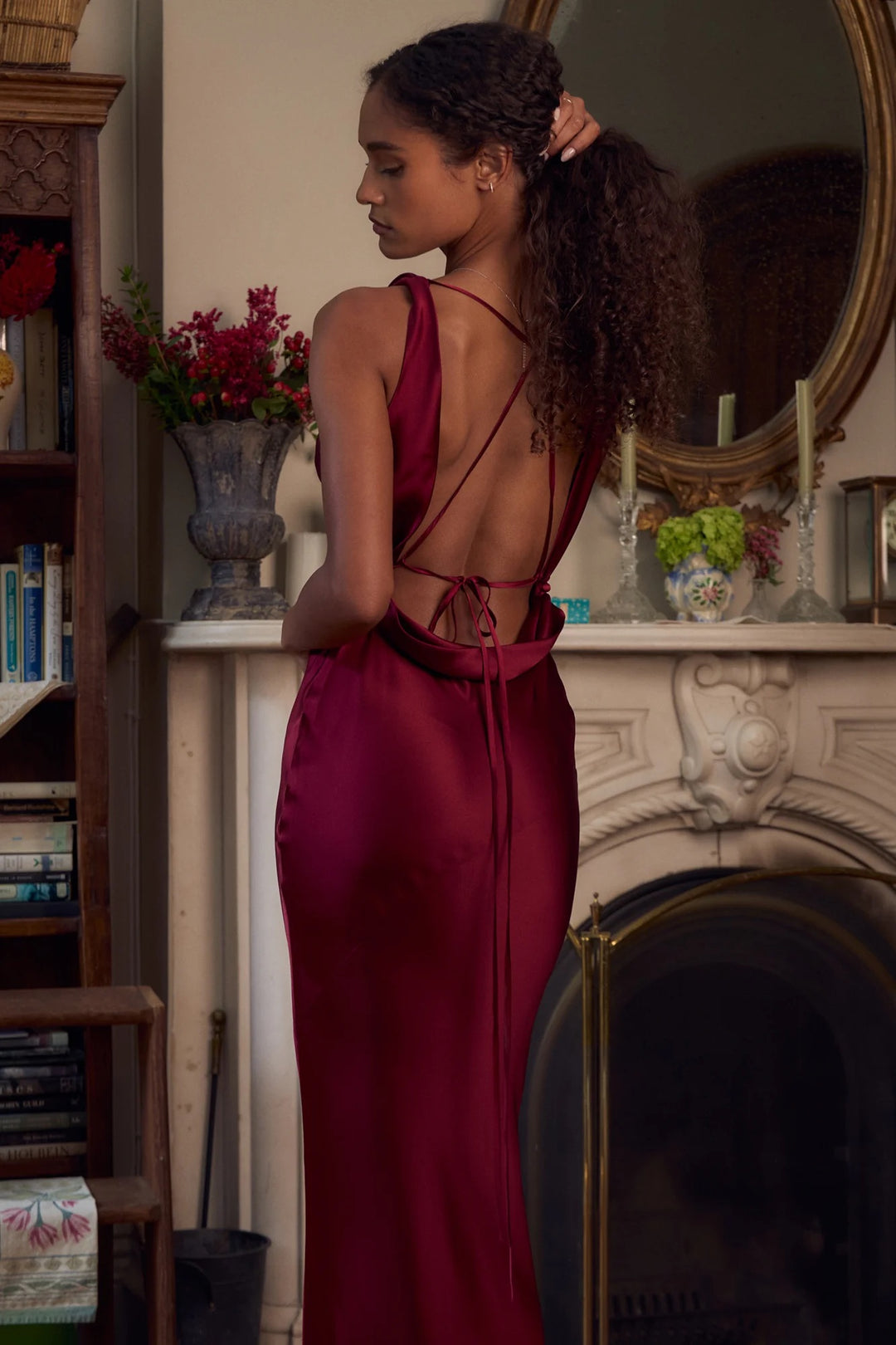 Plunging Back Cowl Dress