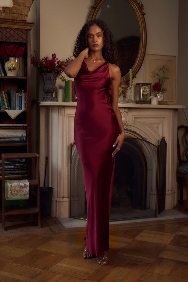 Plunging Back Cowl Dress