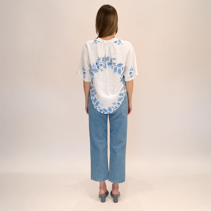 Blue Flower Embroidered Blouse