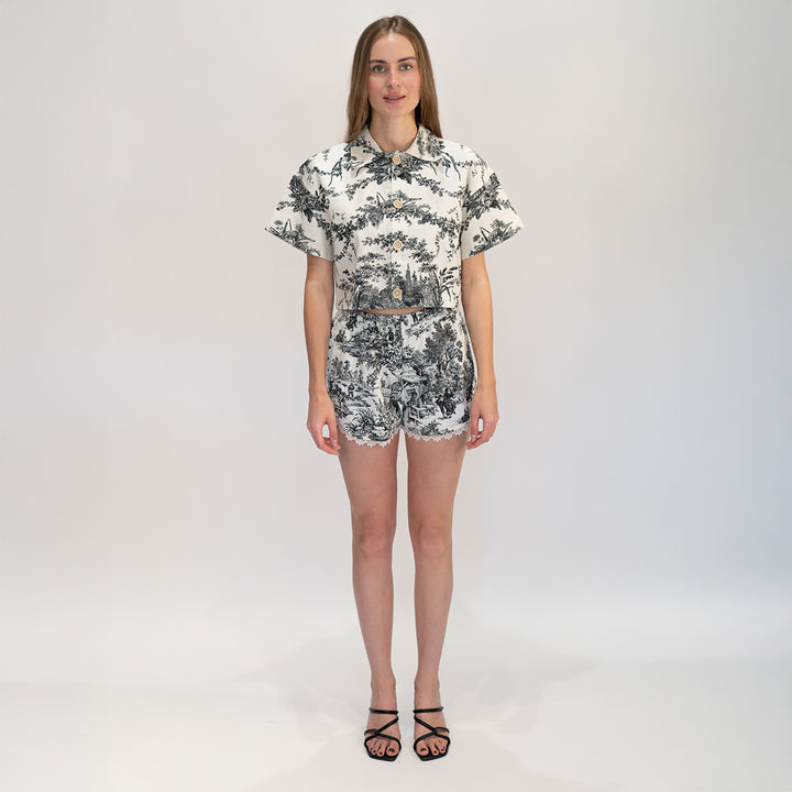 Black Toile Cropped Shirt