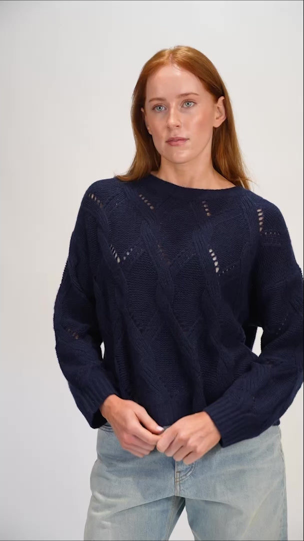 Gia Slouchy Cable Knit Crewneck Sweater