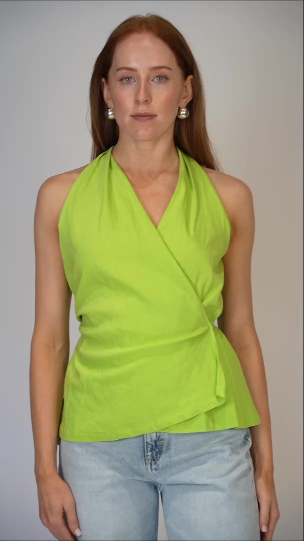Stretch Linen Wrap Top