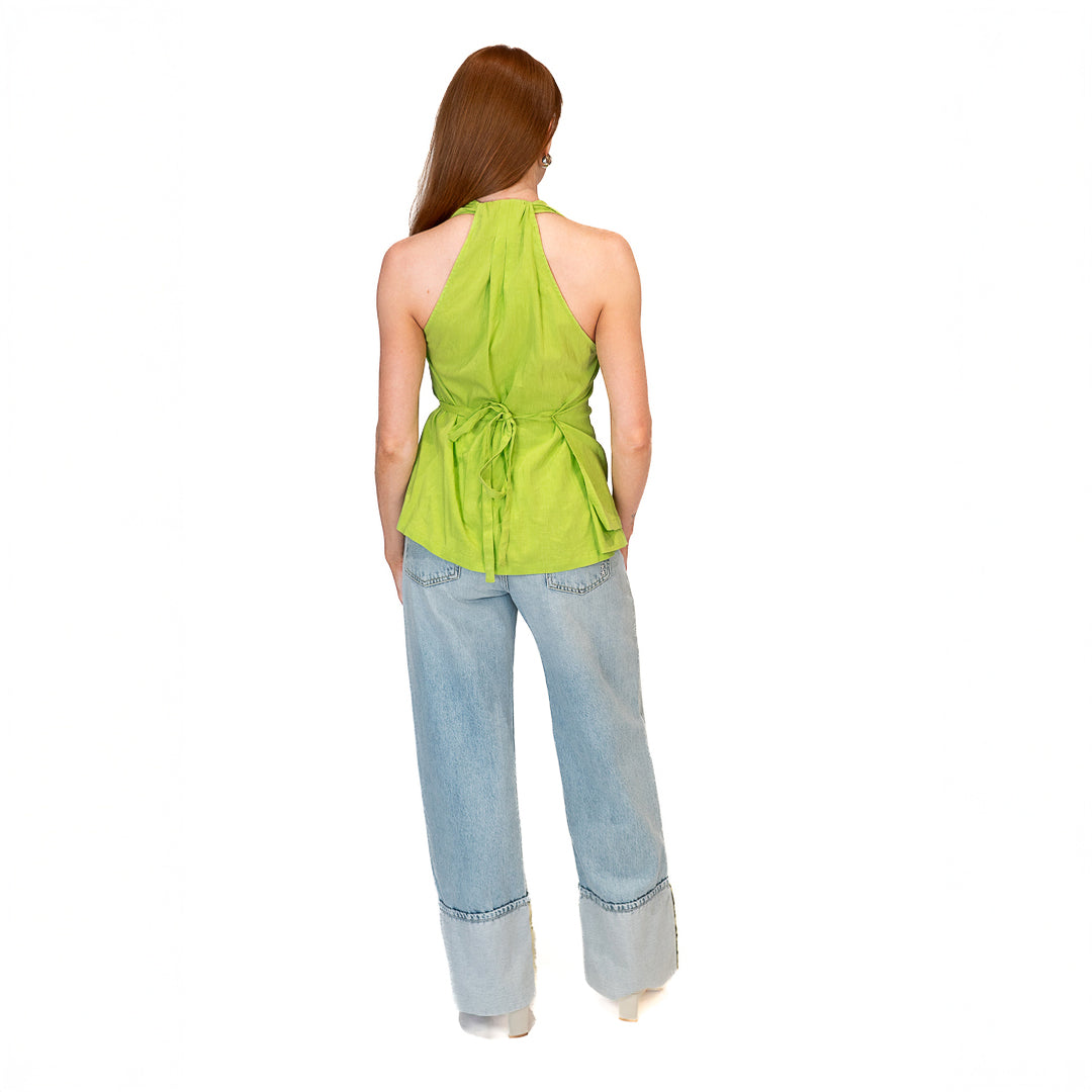 Stretch Linen Wrap Top