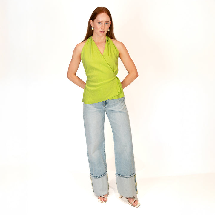 Stretch Linen Wrap Top