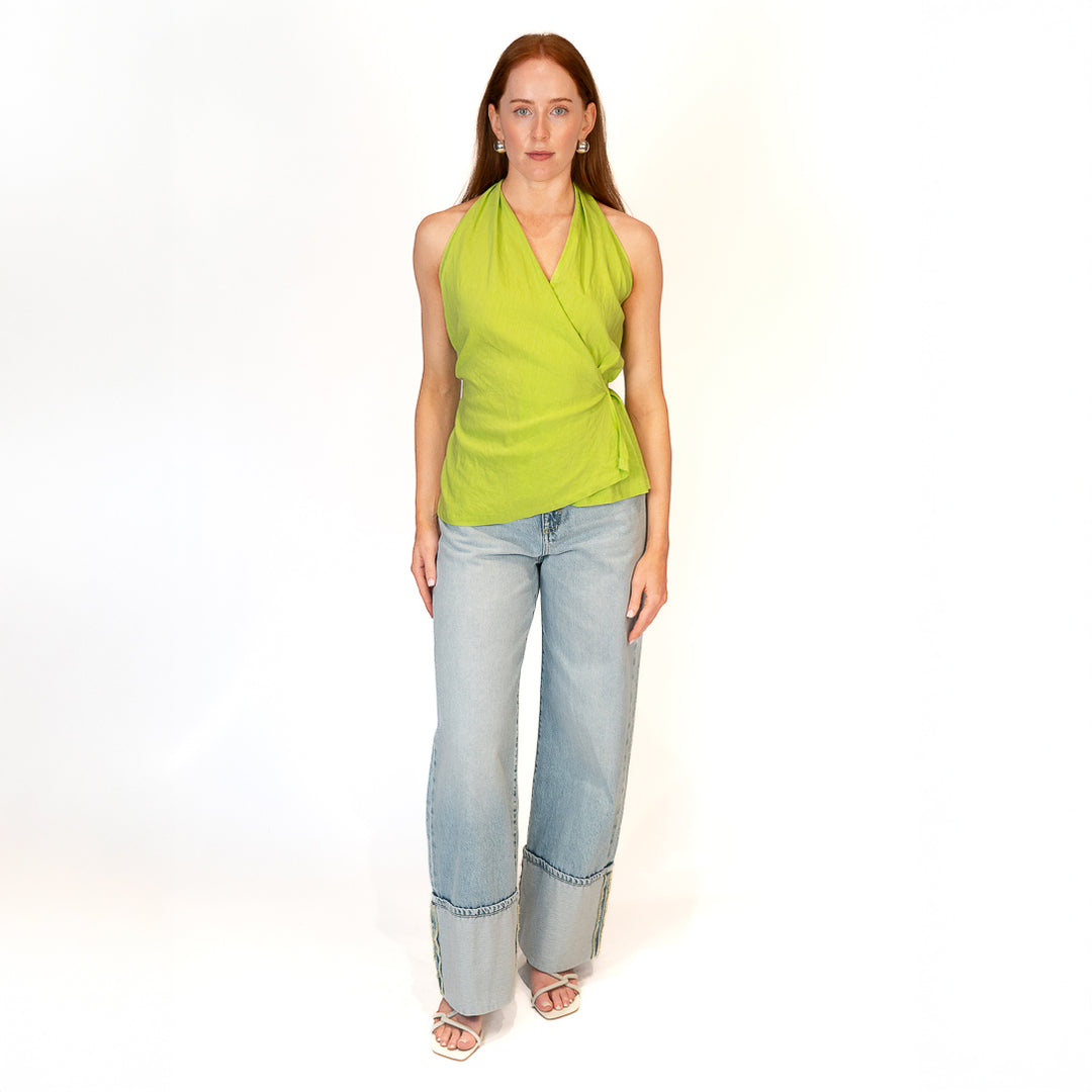 Stretch Linen Wrap Top