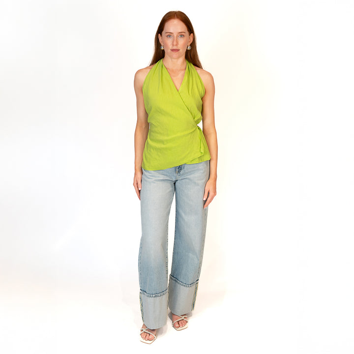 Stretch Linen Wrap Top