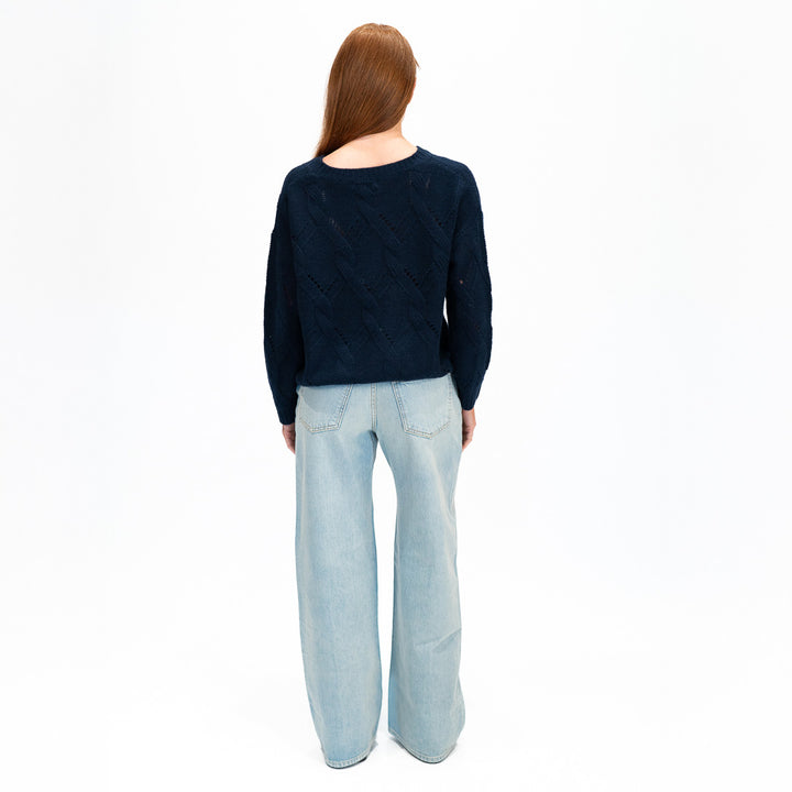 Gia Slouchy Cable Knit Crewneck Sweater