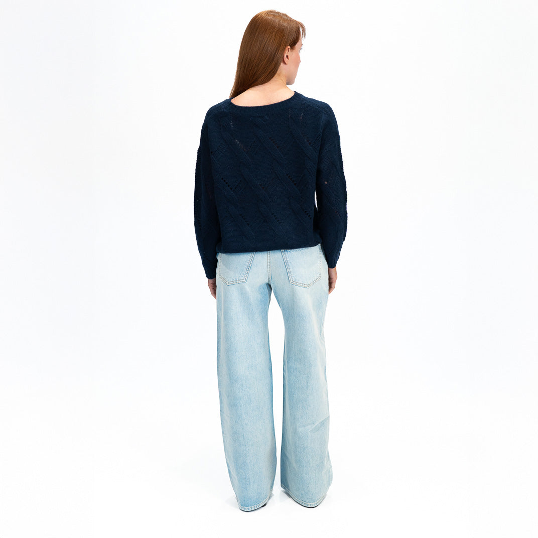 Gia Slouchy Cable Knit Crewneck Sweater