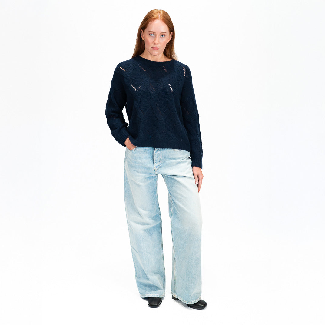 Gia Slouchy Cable Knit Crewneck Sweater