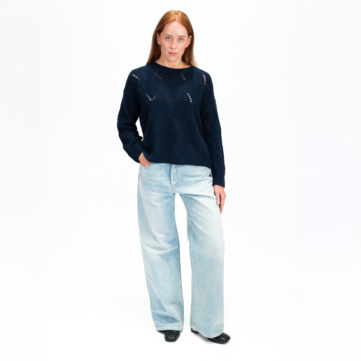 Gia Slouchy Cable Knit Crewneck Sweater