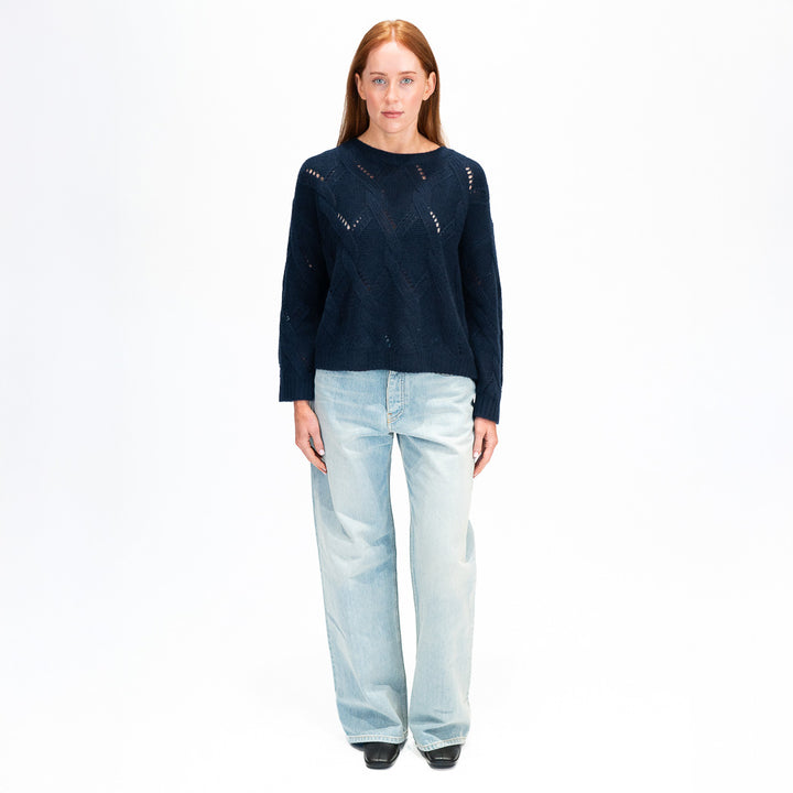 Gia Slouchy Cable Knit Crewneck Sweater